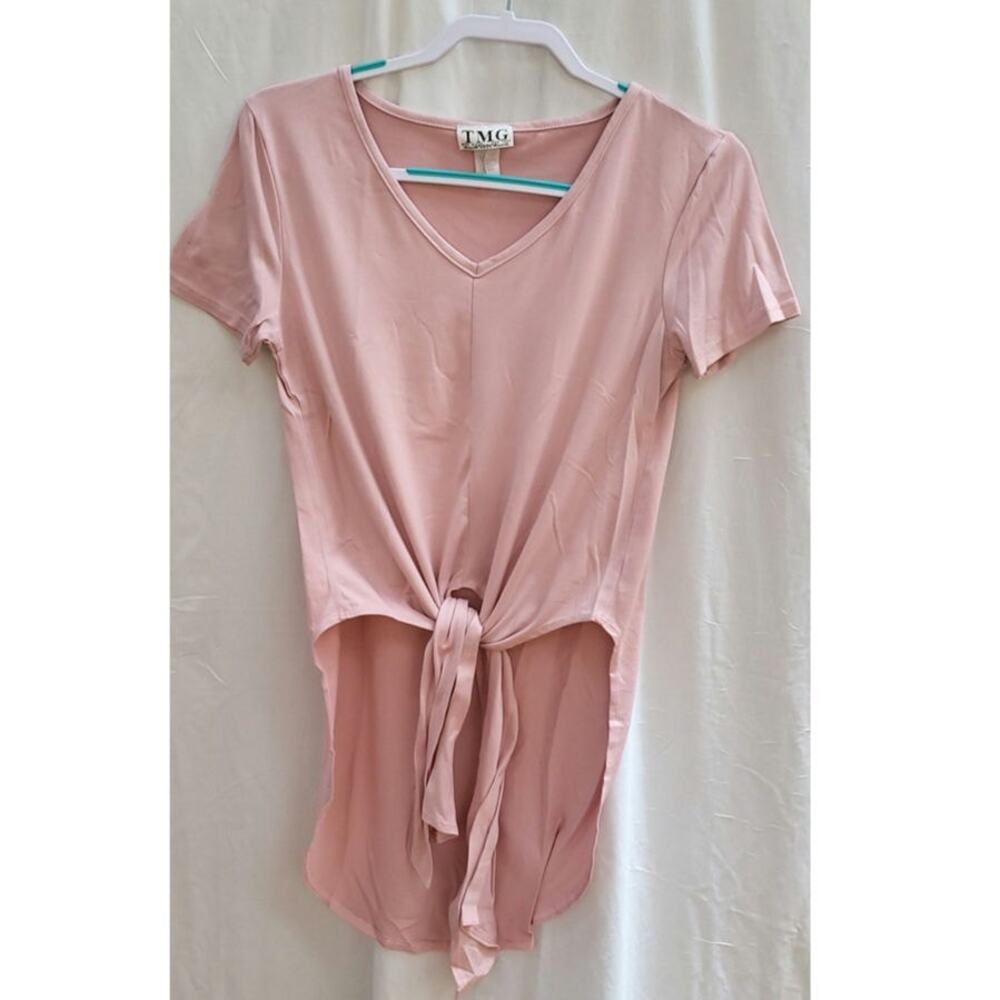 TMG New York Blush Pink Tie-Front Short Sleeve Blouse Size Medium